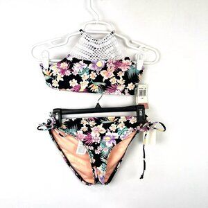 Hobie Girl’s Two Piece Black/Orange Bikini Swimsuit Set Size 14